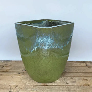 Speckled Moss Green Modern Tapered Square Planter