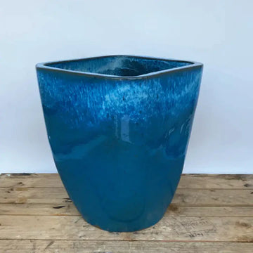 Sky Blue Speckled Gloss Modern Tapered Square Planter