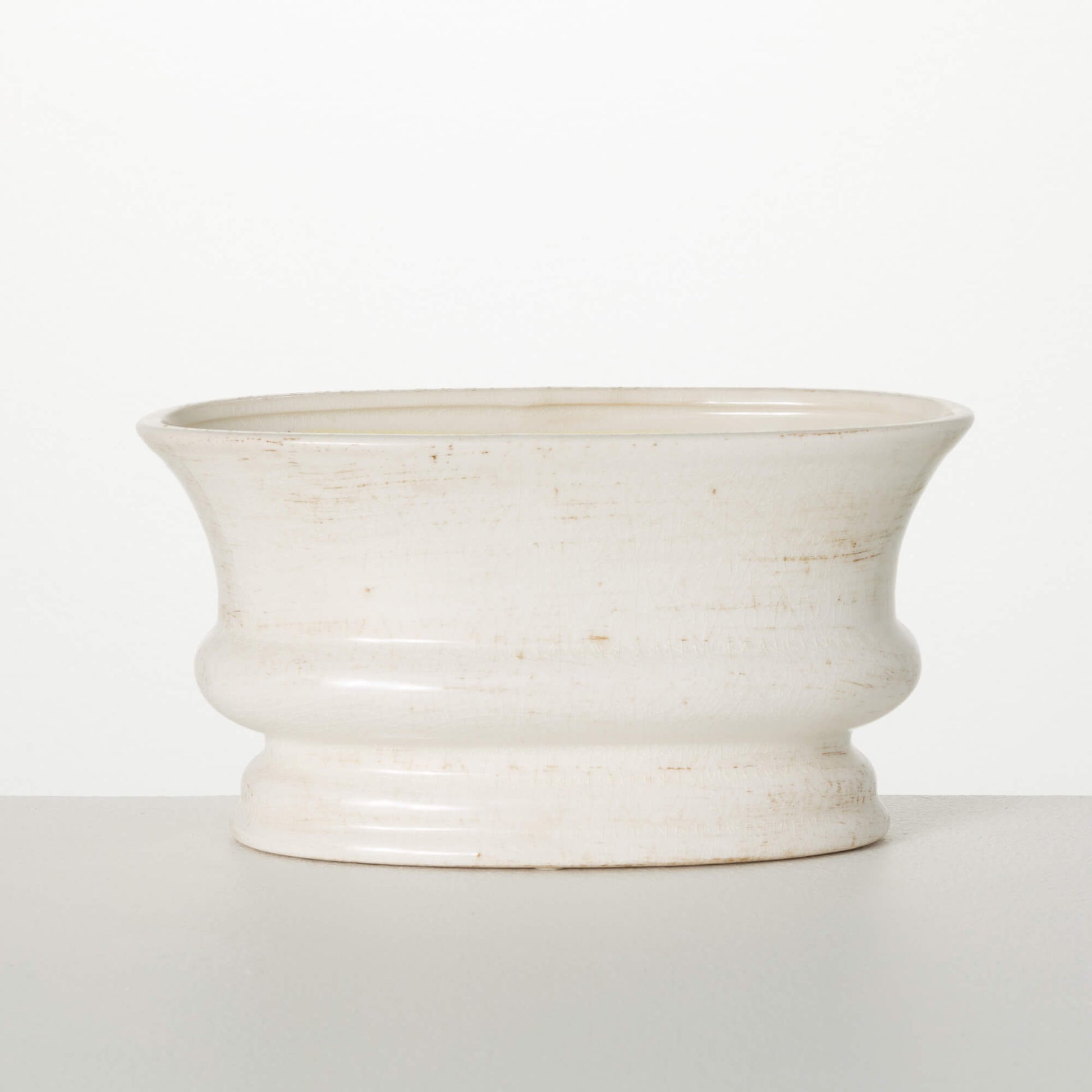 Neutral Tone Distressed Ceramic Oval Planter Jen's Pot Shop