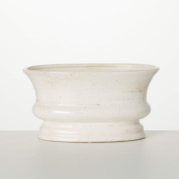 Neutral Tone Distressed Ceramic Oval Planter