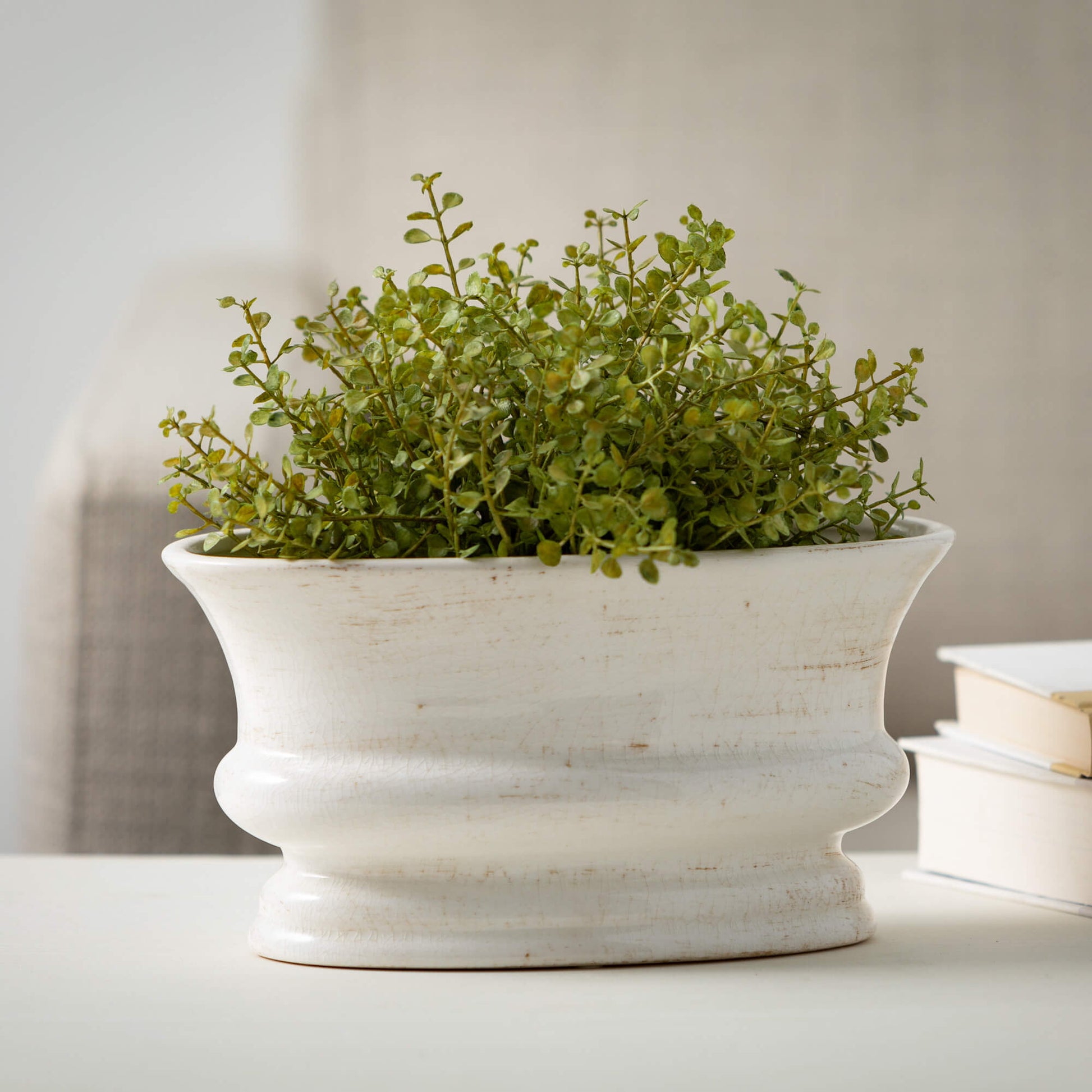 Neutral Tone Distressed Ceramic Oval Planter Jen's Pot Shop