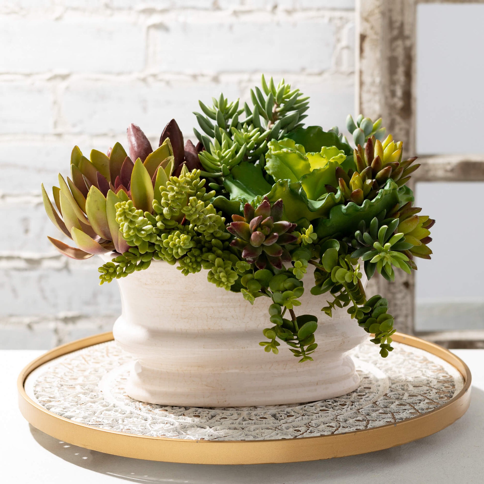 Neutral Tone Distressed Ceramic Oval Planter Jen's Pot Shop