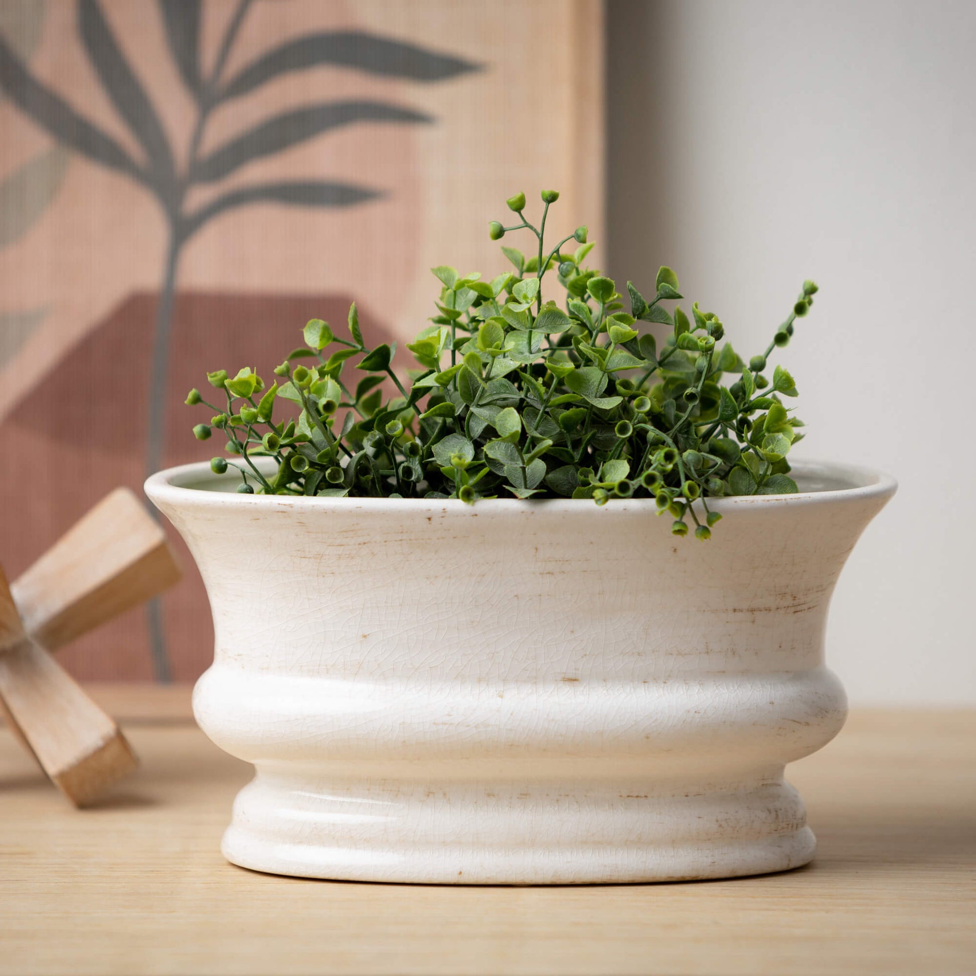 Neutral Tone Distressed Ceramic Oval Planter Jen's Pot Shop