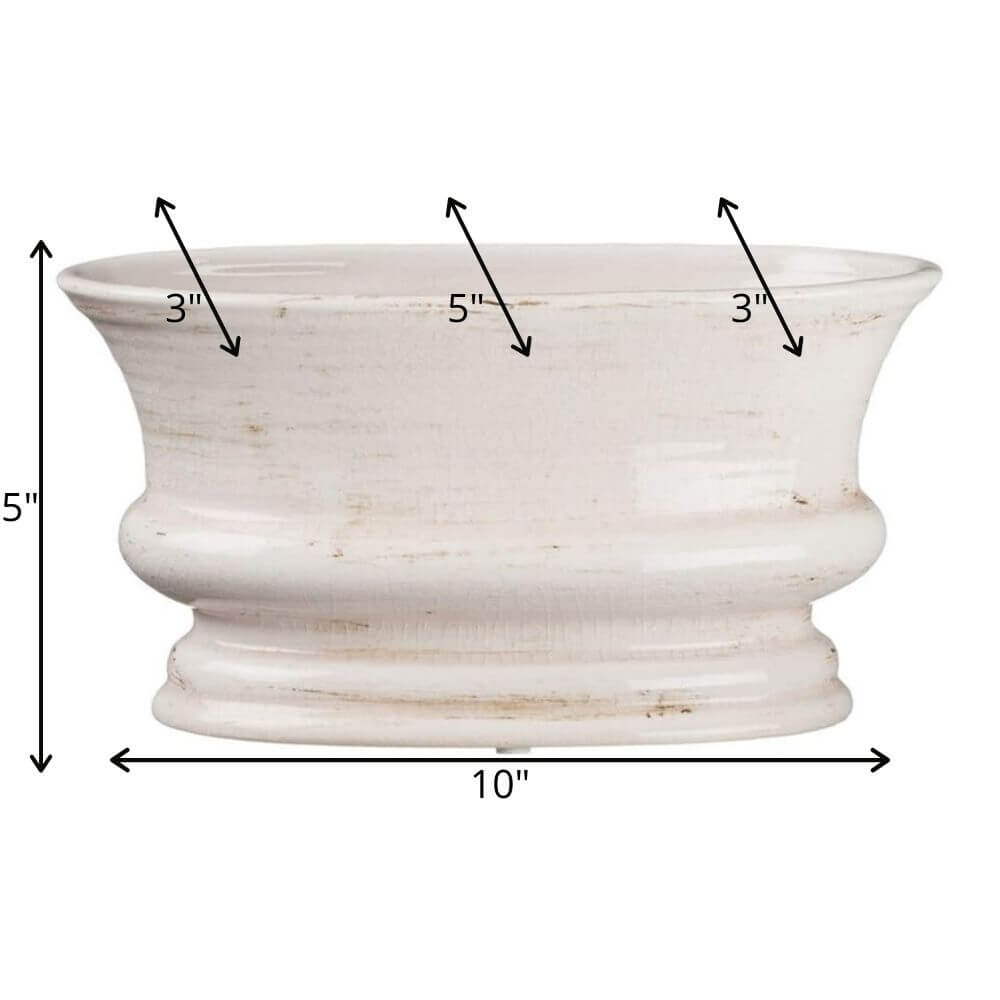 Neutral Tone Distressed Ceramic Oval Planter Jen's Pot Shop