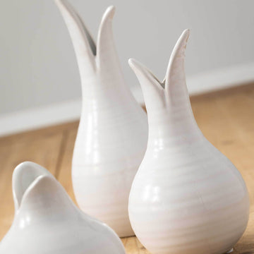 Graceful Tulip Bud White Gloss Ceramic Vase Trio Set