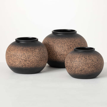 Speckled Cocoa Small Ball Shaped Vessel Vase Trio Set