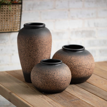 Speckled Cocoa Ball Shaped Vessel Vase Trio Set Jen's Pot Shop