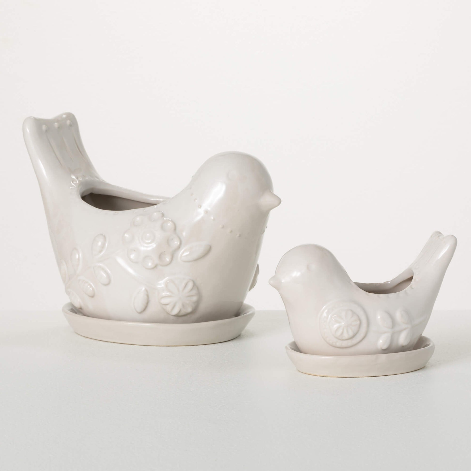 Lovely Pair Floral Ceramic Bird Planters Jen's Pot Shop