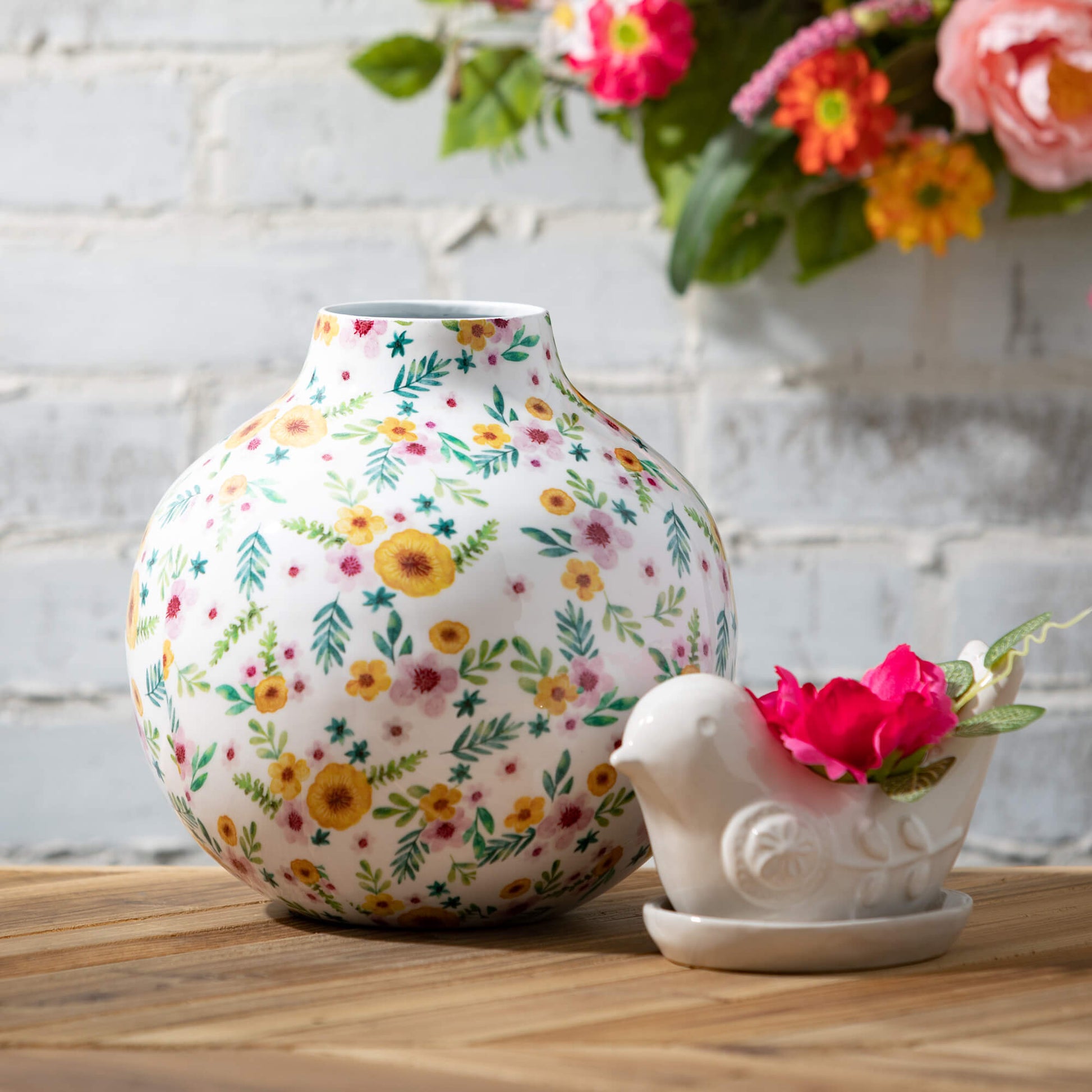 Lovely Pair Floral Ceramic Bird Planters Jen's Pot Shop