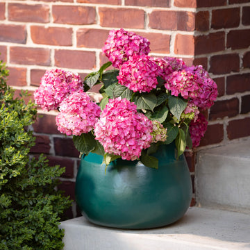 Fat-Bottomed Blue Green Glazed Ceramic Planter Pot Set