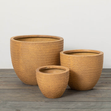 Braided Seagrass Textured Outdoor Planter Trio