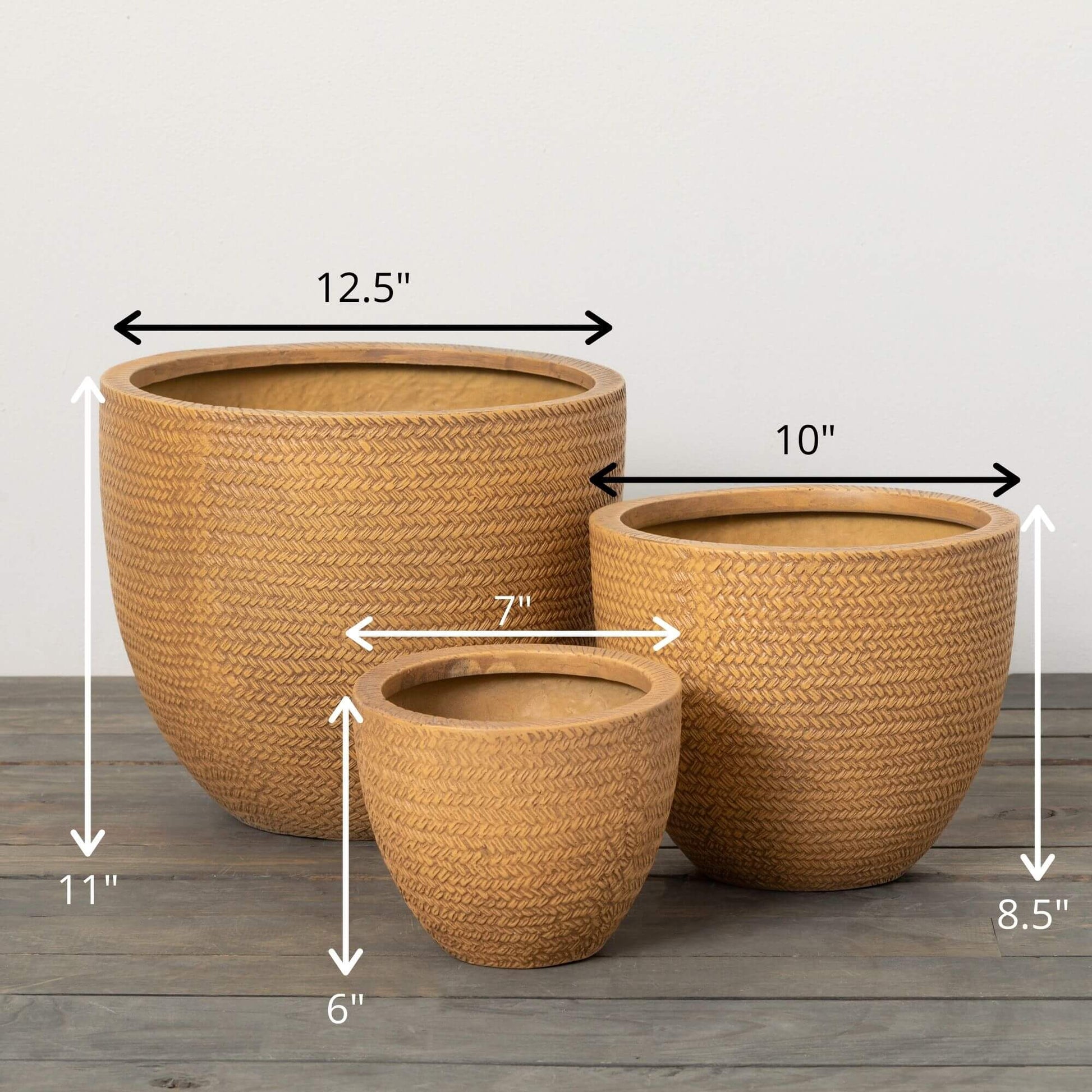 Braided Seagrass Textured Outdoor Planter Trio Jen's Pot Shop