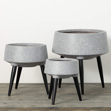 Retro Speckled Gray Elevated Oval Planter Trio Set