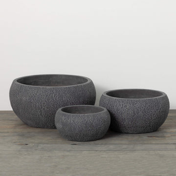 Modern Charcoal Gray Elliptical Planter Pot Trio Set