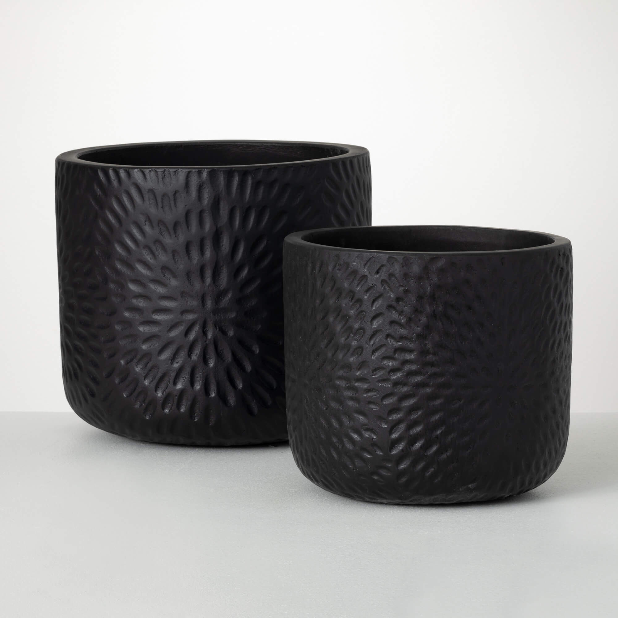 Contempo Textured Black Cement Planter Pot Set Jen's Pot Shop