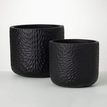 Contempo Textured Black Cement Planter Pot Set