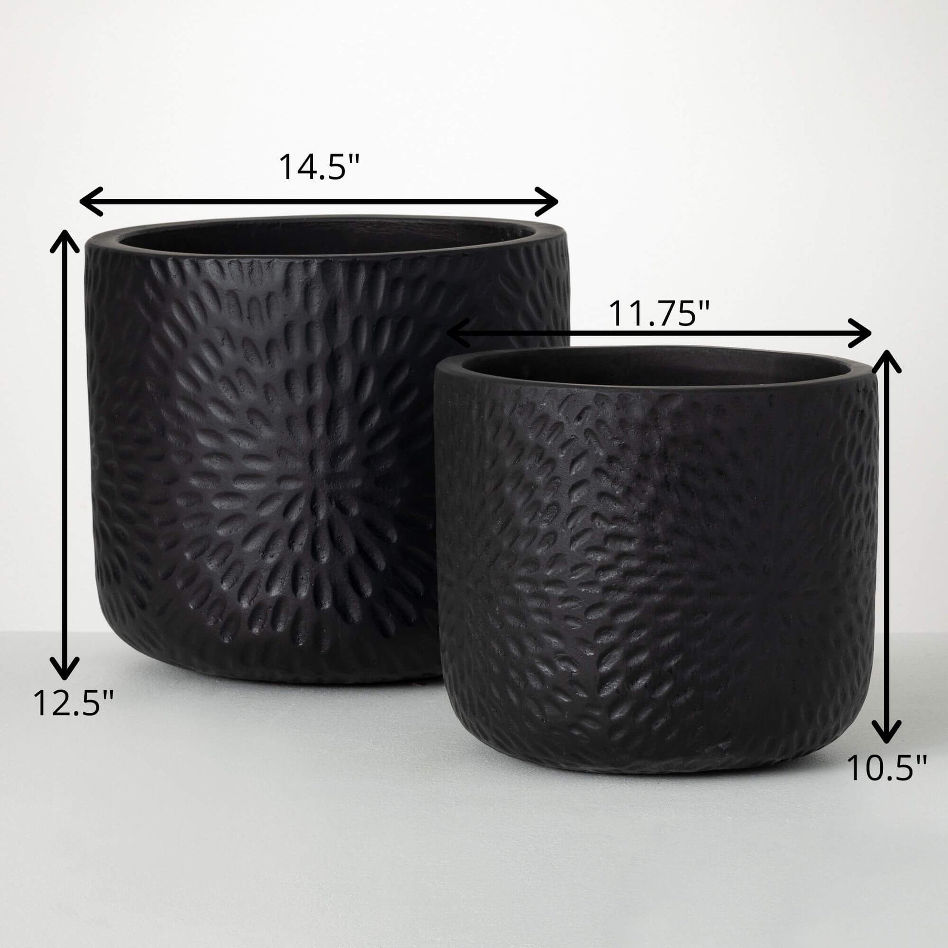 Contempo Textured Black Cement Planter Pot Set Jen's Pot Shop