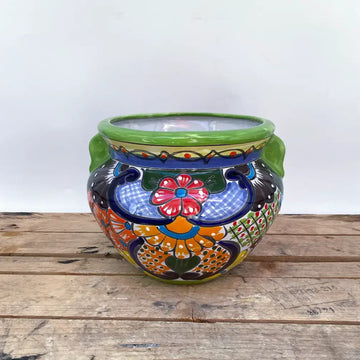 Lime Green Rim Talavera Mexican Pottery 10" Chata Jen's Pot Shop