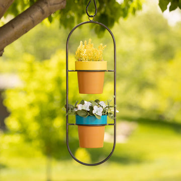 Double Terracotta-Style Metal Hanging Planters