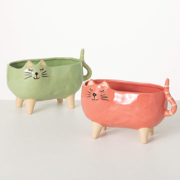 Sassy Cat Duo Ceramic Planter Pot Pair Jen's Pot Shop